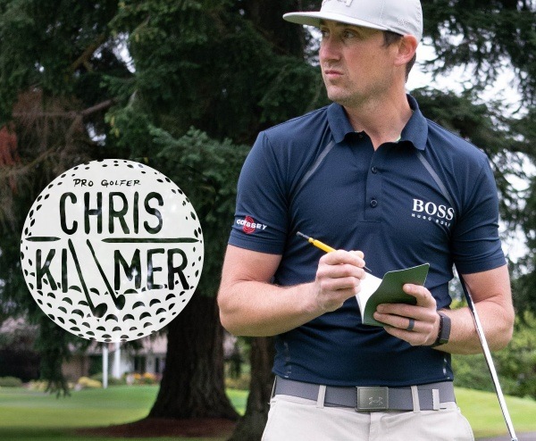 Pro Golfer, Chris Killmer taking notes in a Rite in the Rain Golf Notebook.