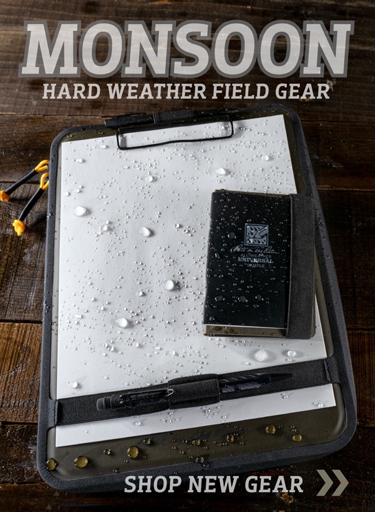 MONSOON Hard Weather Field Gear. Item No. 297 - Monsoon Field Desk. Item No. P971-M Monsoon Wallet.