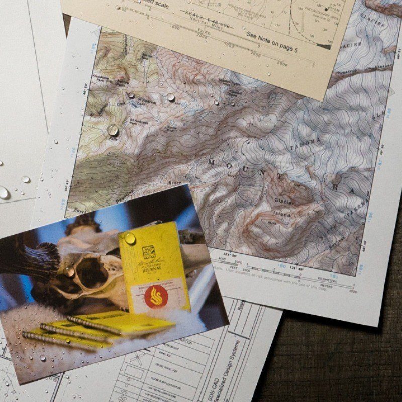 Wet Maps, photos, charts, forms, printed on weatherproof card stock.