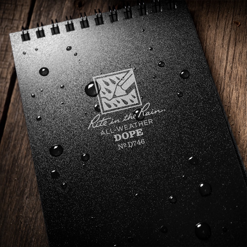 Drops on Polydura notebook cover.