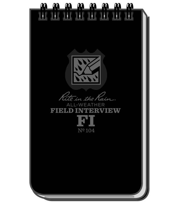 No. 104 3 x 5 Black Cover Rite In The Rain Weatherproof Field Interview Notebook Field Interview Form Pages