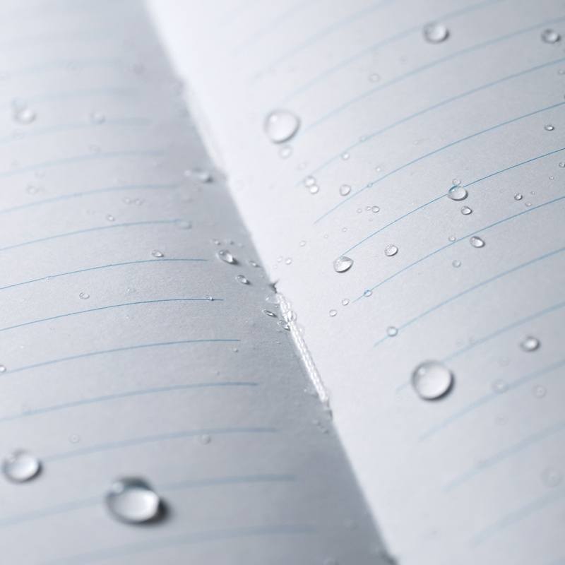 Sewn-in pages with water drops