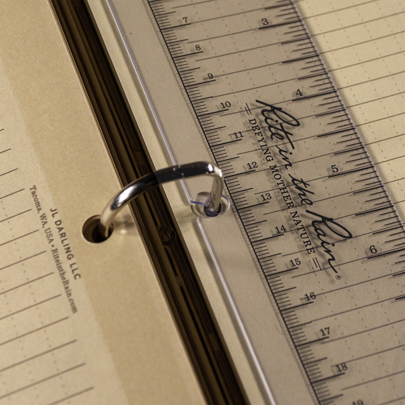 Close up of binder rings and loose leaf.