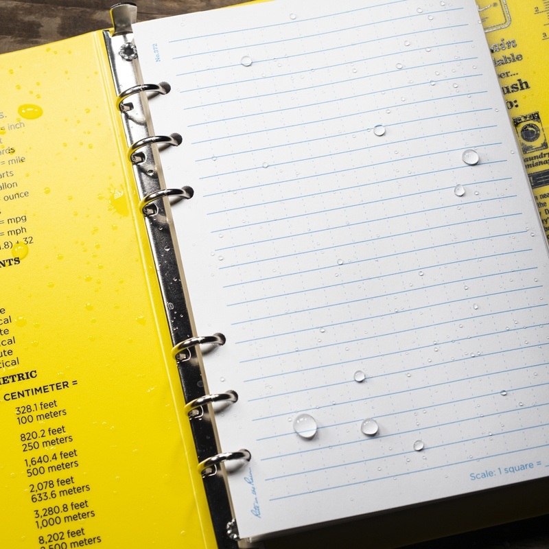 Wet weatherproof loose leaf in a rite in the rain ring binder.