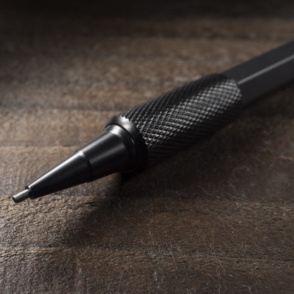 Mechanical pencil tip with knurled-metal grip