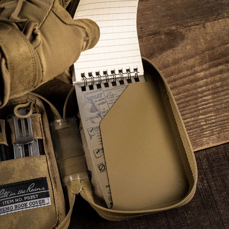Hand placed throught the webbing handle on the back of the desk.