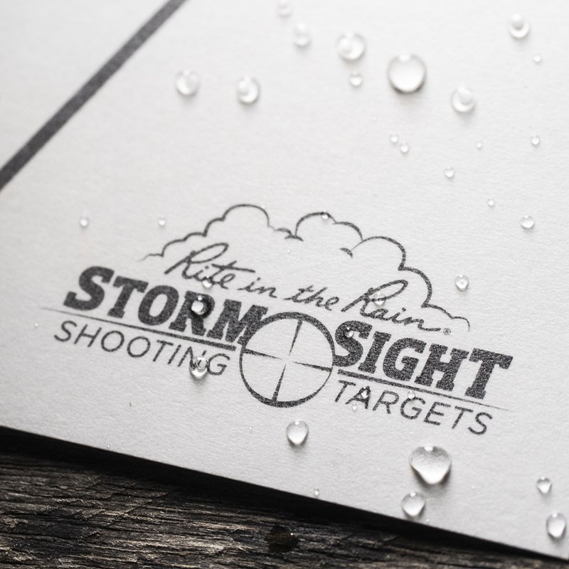 Close up of Storm Sight Logo on wet target.