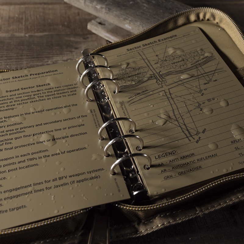 Binder Cover and Ring binder open with wet Tactical reference cards.