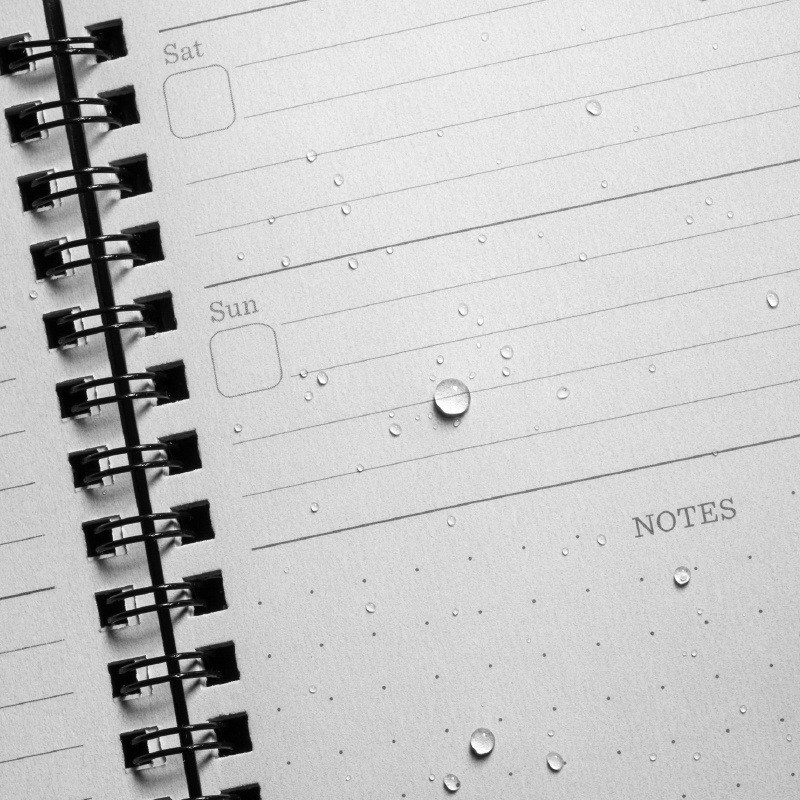 Pencil marking month tabs on wet paper.